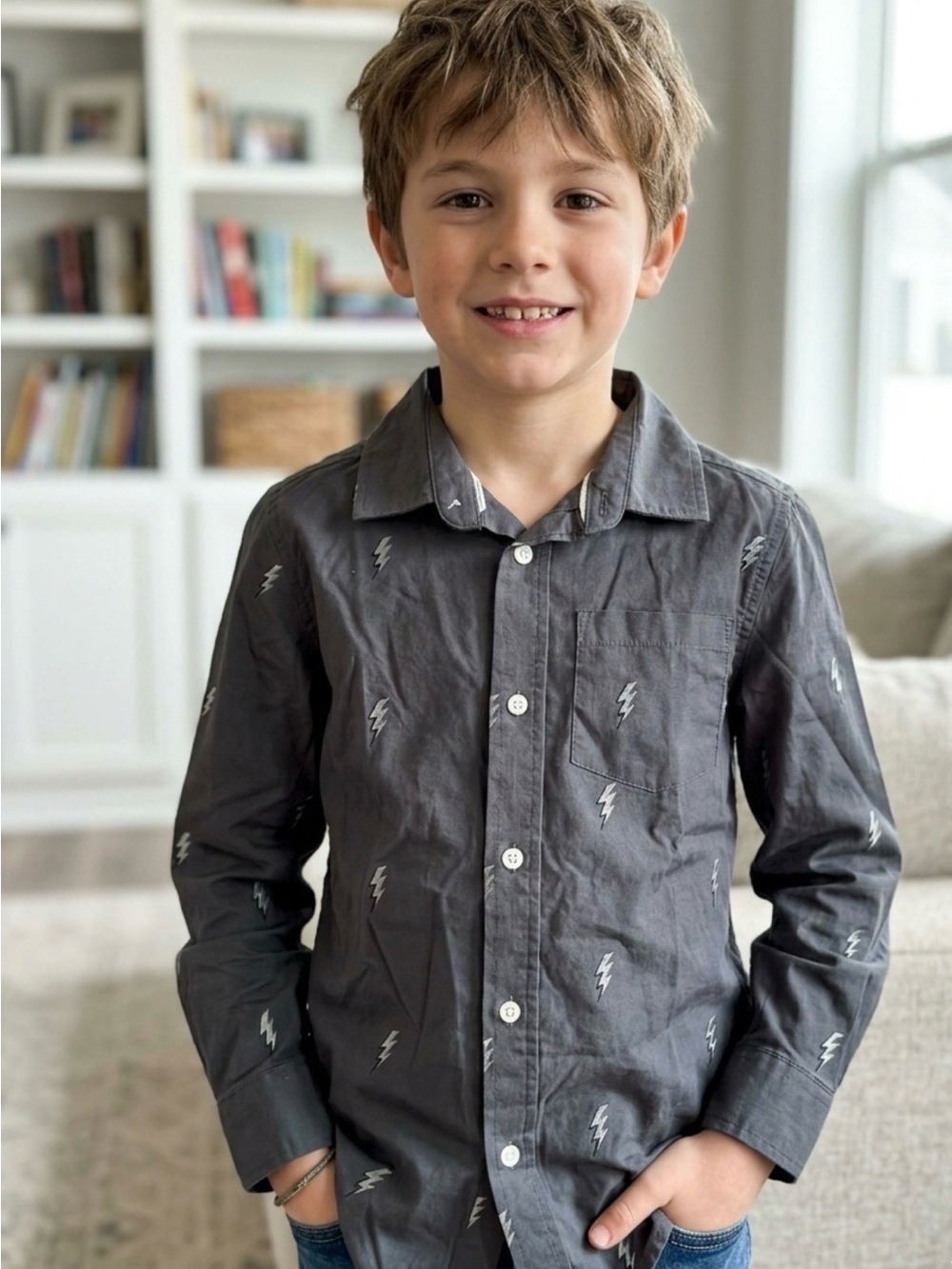 Cat & Jack boys Charcoal Lightning Bolt Button-Up Shirt Jacket